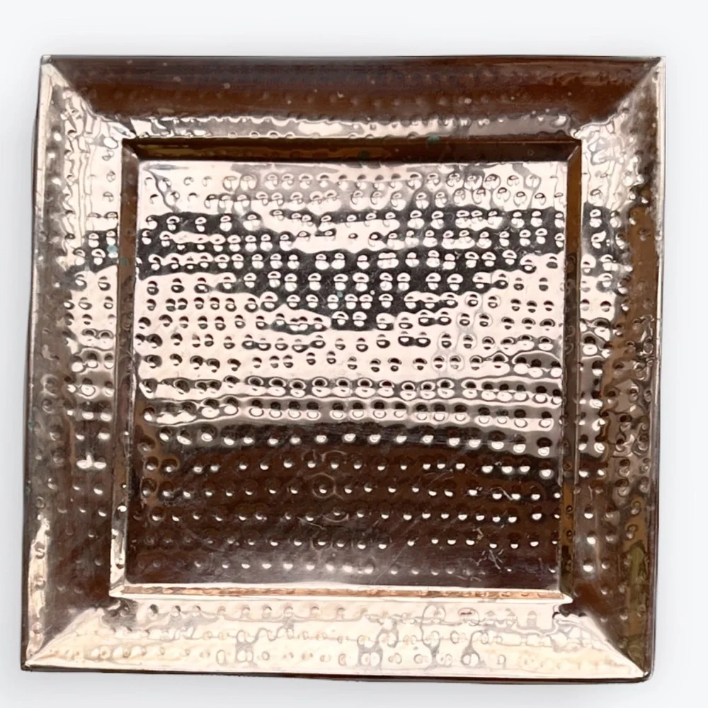 Hammered Copper Artisan Hand-Crafted Hosting or Display 13.75” Square Tray
